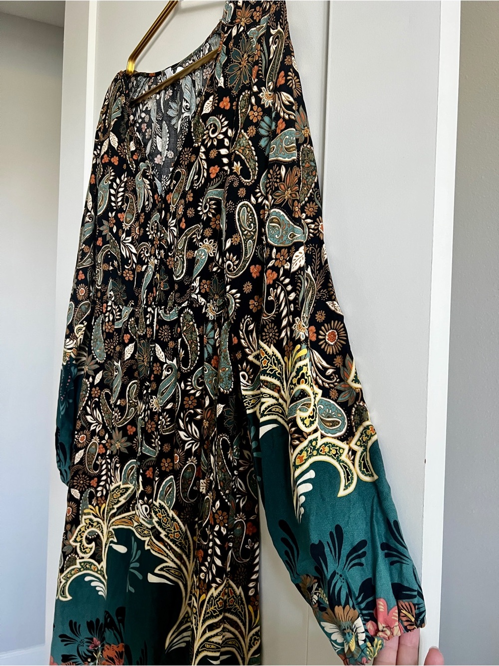 O’Neill Weslynn Boho Paisley Floral Maxi Dress Size Medium Teal Resort Dress - Picture 12 of 16